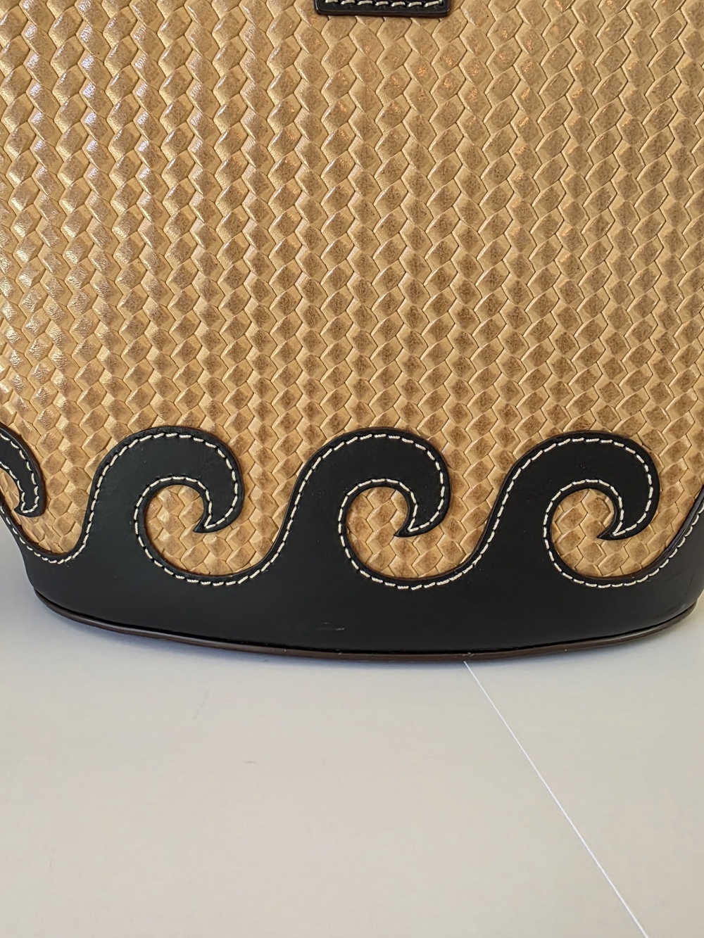 Dooney & Bourke Black Trim Tan Woven Tote Bag - Picture 6 of 13